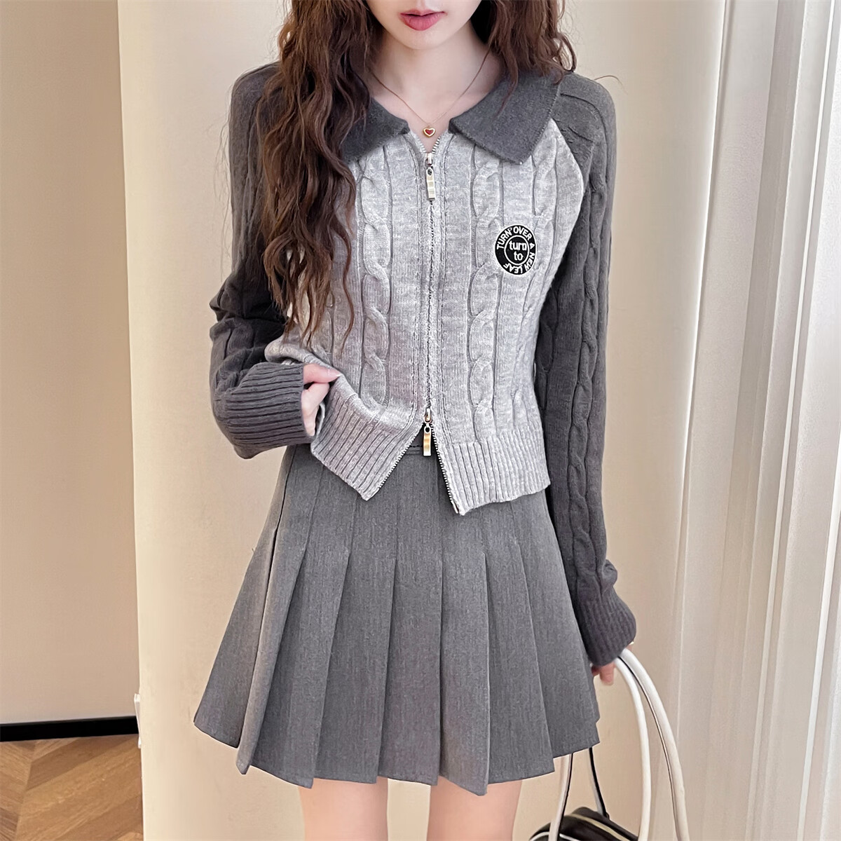 TonLion 2025 Autumn Winter Women's Casual Colorblock Cable Knit Zip Cardigan
