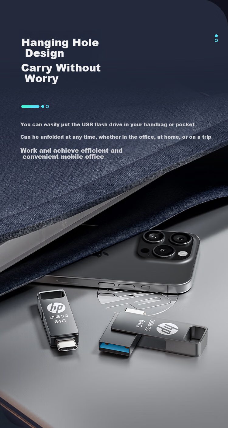 HP 32GB Dual Interface Type-C Compatible USB Flash Drive for Phones And Computers, USB 3.2 High-Speed Transfer, Aviation-Grade Metal Gray Design, Large Capacity, for Car Use, Office Work And Study 8