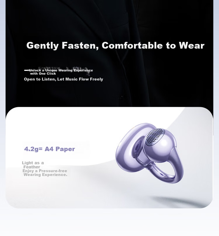 Tonemay Q6 Clip-On Open Bluetooth Headphones, Bone Conduction Concept AI Translation Headphones, Call Noise Reduction, Wireless Non-In Running Sports Ear-Hook Gaming E-Sports Valentine's Day Gift Purple 11
