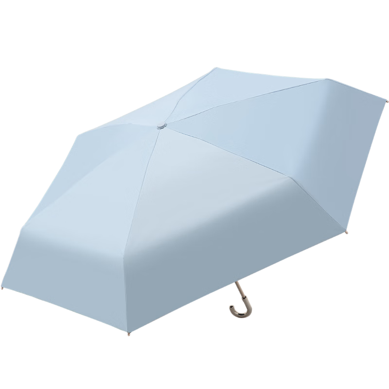 Tiantangshan UV Protection Umbrella, Five-Fold, Curved Handle Sun Umbrella, Black Gel Sunscreen Umbrella for Both Sunny And Rainy Days, Haiyun Blue
