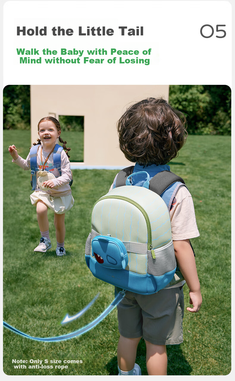 Kocotree Children's Backpack, Ultra-Light Large Capacity Travel Bag, Kindergarten Anti-Loss Cartoon Dinosaur Backpack, Size S 16
