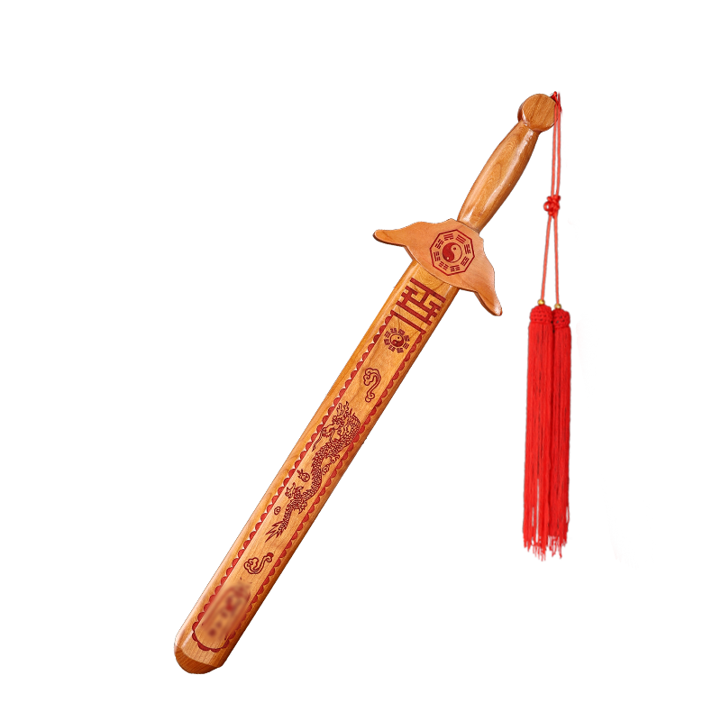 Binyue Peach Wood Sword, Genuine Peach Wood Handmade Carving, Cinnabar Sword Pendant, Adult Portable, for Bedroom And Living Room, 60cm Long