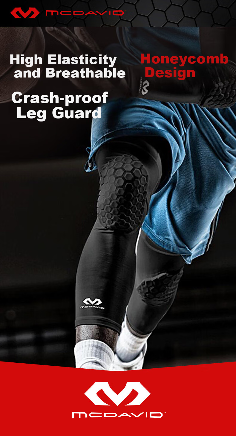 McDavid Owen's Choice Knee Pads, Honeycomb Anti-Collision High-Elasticity Tight-Fitting Quick-Dry Sweat-Wicking Calf Guards 6446 Black L 1
