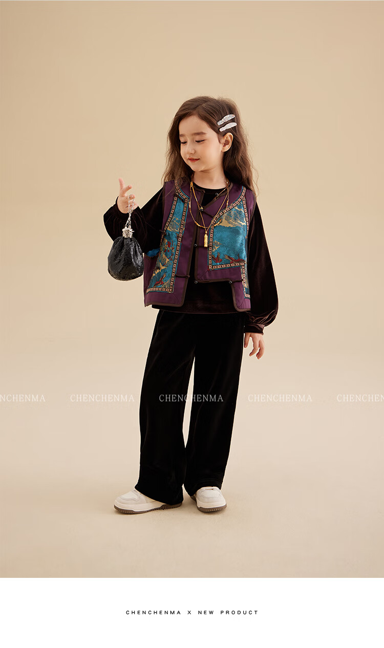 Chenchen Mom Girls' Casual Long Pants Spring and Autumn Double Version Fleece-Lined Draped Wide-Leg Slimming Velvet Pants Parent-Child 18