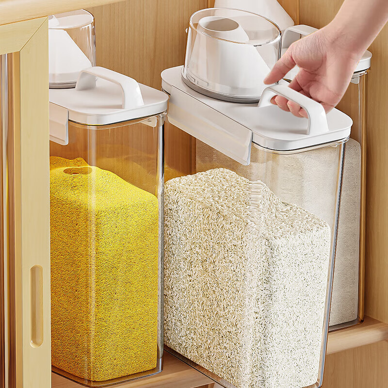 Jiabangshou Rice Container, Japanese-Style Multi-Grain Storage Jar, Sealed Storage Box for Rice, with Measuring Cup, 3L Capacity, Set of 4