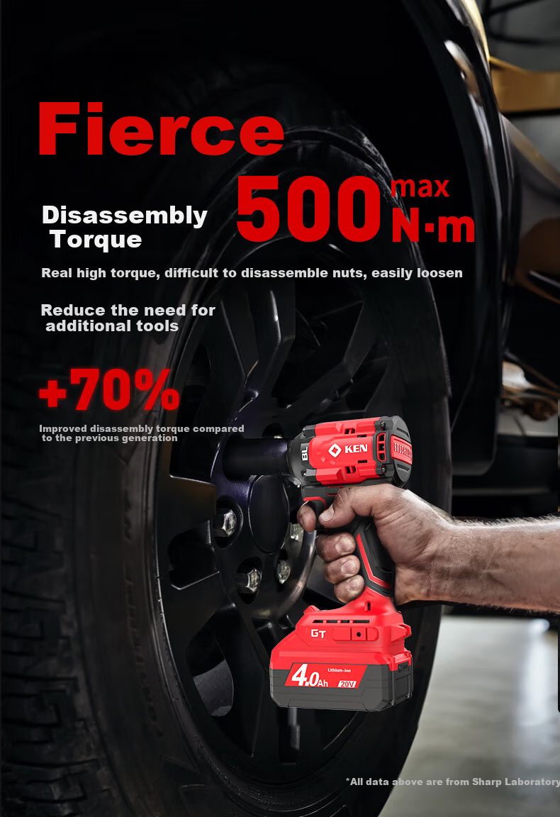 KEN Lithium-Ion Impact Wrench, 20V Brushless, 500 Torque, for Scaffolding Workers And Auto Mechanics, Electric Air Gun, 7520 Two Batteries One Charger 2