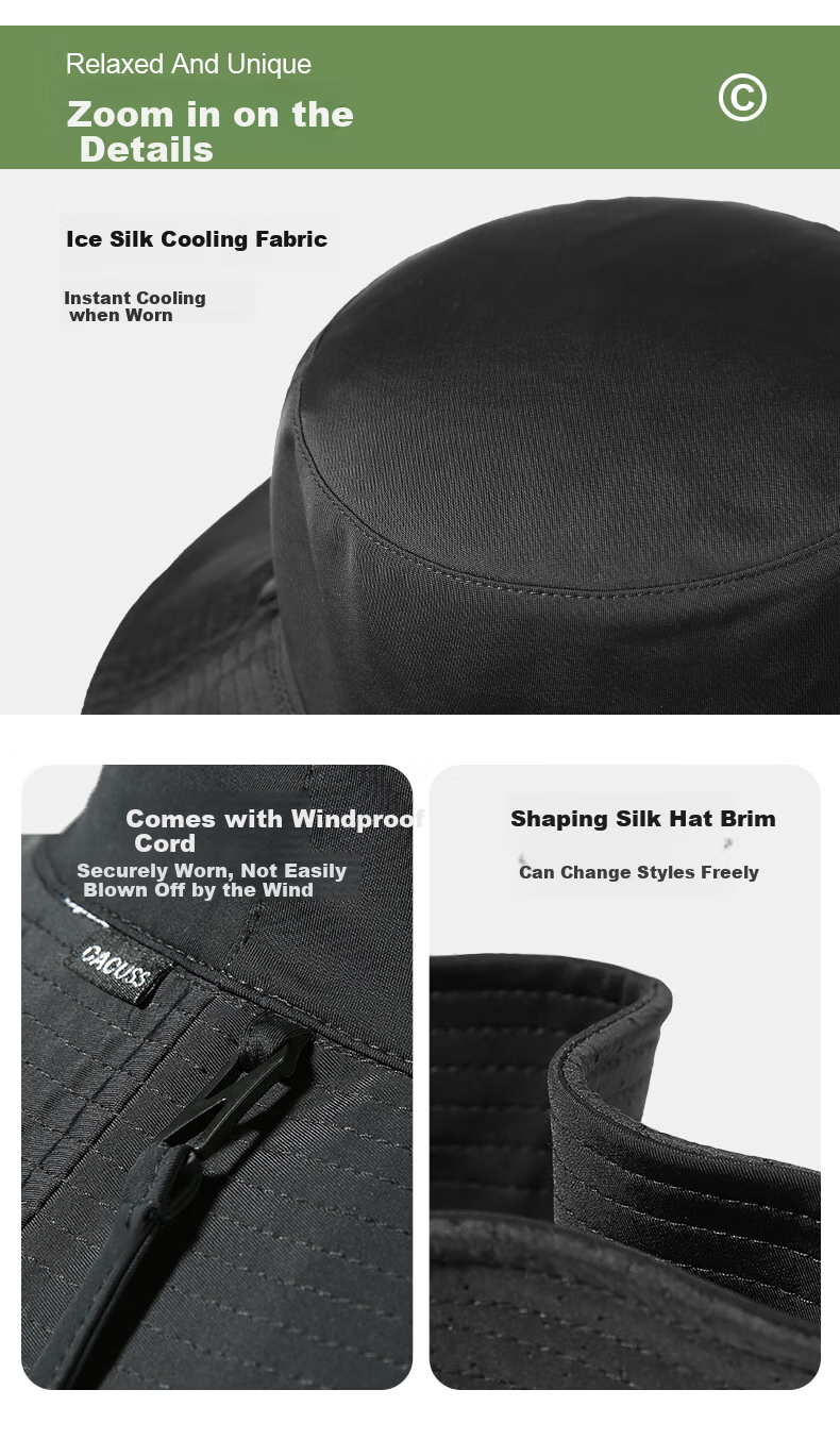 CACUSS Sun Protection Hat for Men, Wide Brim Sun Hat, Outdoor Fisherman Hat, Ice Silk Sun Hat, UV-Resistant Hat for Men, Black Large Size 7
