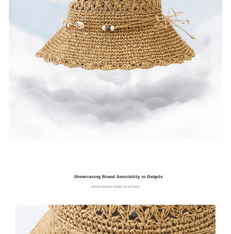 ELLE Straw Hat, Elegant Hollow Sun Protection Hat, Beach Sun Hat, Lyocell, Gift for Girlfriend 53