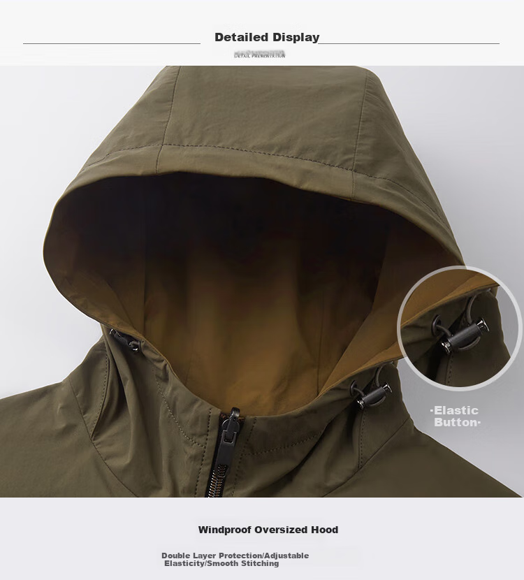 FIRS Double-Sided Hooded Jacket for Men, Spring And Autumn Zipper Windproof Rain-Resistant Adjustable Outdoor Commuter Coat 25