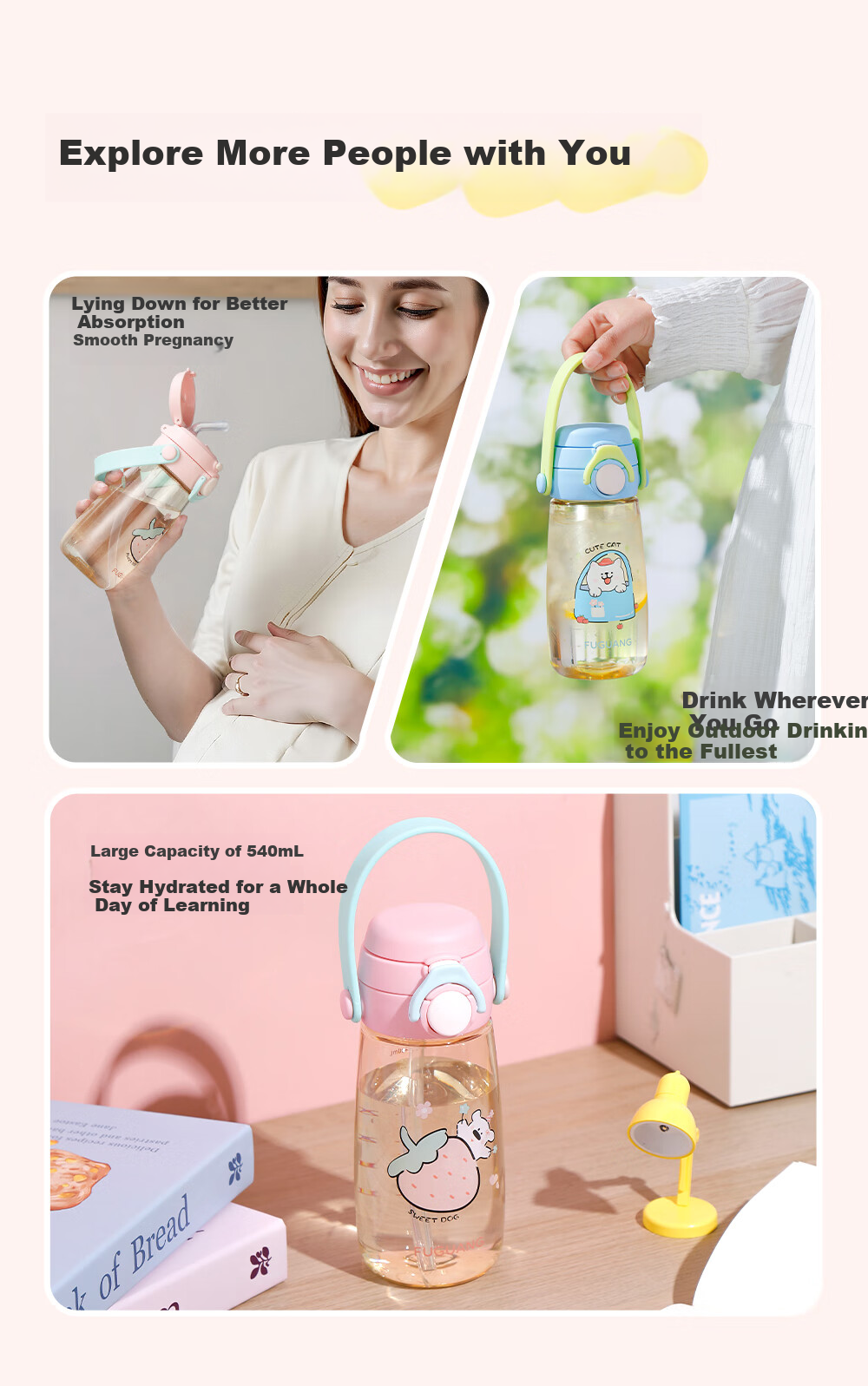 Fuguang PPSU Water Bottle, Children's Plastic Cup, Kindergarten Students, Pregnant Women, New Straw Cup for Girls, Summer, 540ml 13