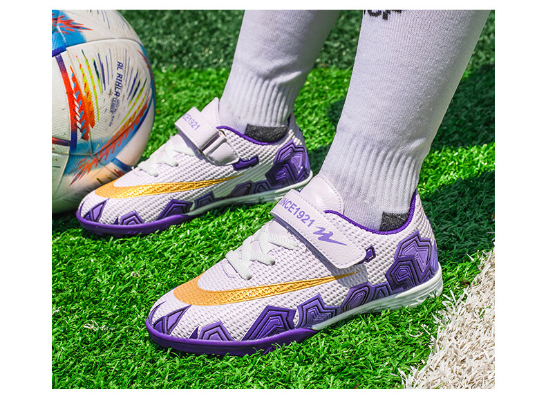Shuangxing Children's Soccer Shoes, TF Turf Cleats, Summer Student Youth Big Kids Lightweight Non-Slip Wear-Resistant Football Boots, White And Pink, Size 34 22