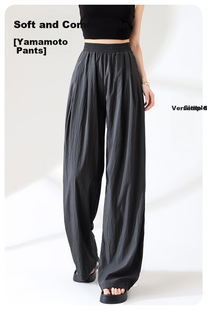 Baleno Ice Silk Cooling Wide-Leg Pants for Women, Summer Lightweight High-Waist Large Pocket Casual Style Versatile Commuter Draping Long Trousers 2