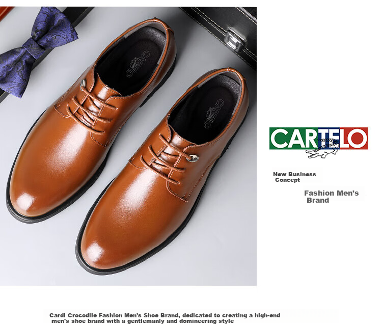 CARTELO British Breathable Cowhide Business Hollow-Out Formal Casual Low-Top Lace-Up Leather Shoes for Men, 3511 Black, Size 38 5