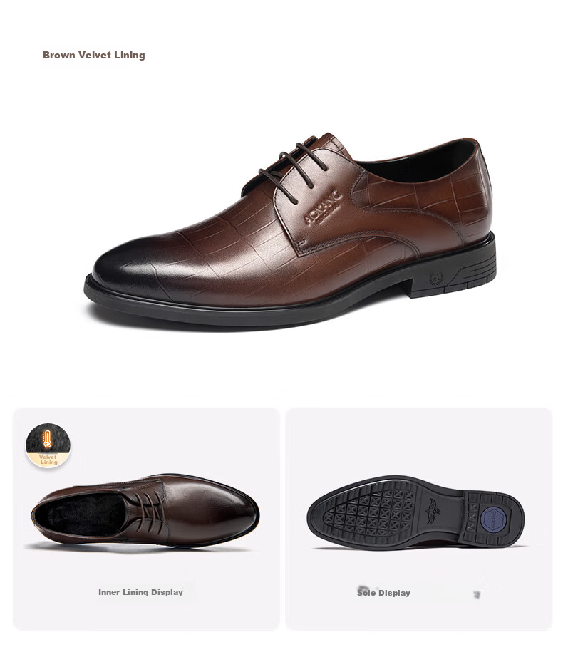 Aokang Men's Shoes, Spring And Autumn British Style Fashionable Business Formal Leather Shoes, Comfortable Groom Wedding Shoes, Black [Height Increasing], Size 41 22
