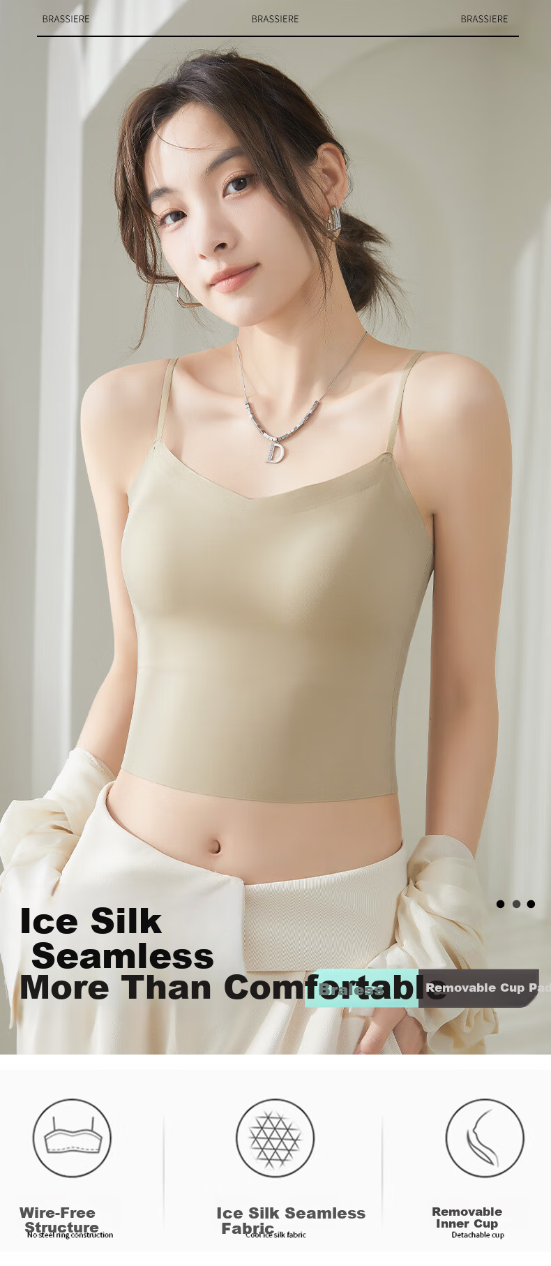 GUJIN Ice Silk Camisole Tank Top for Women with Built-In Bra Pads, Can Be Worn Alone Or As Outer Layer, Slim-Fit Undershirt, Lightweight And Comfortable without Needing A Bra 1