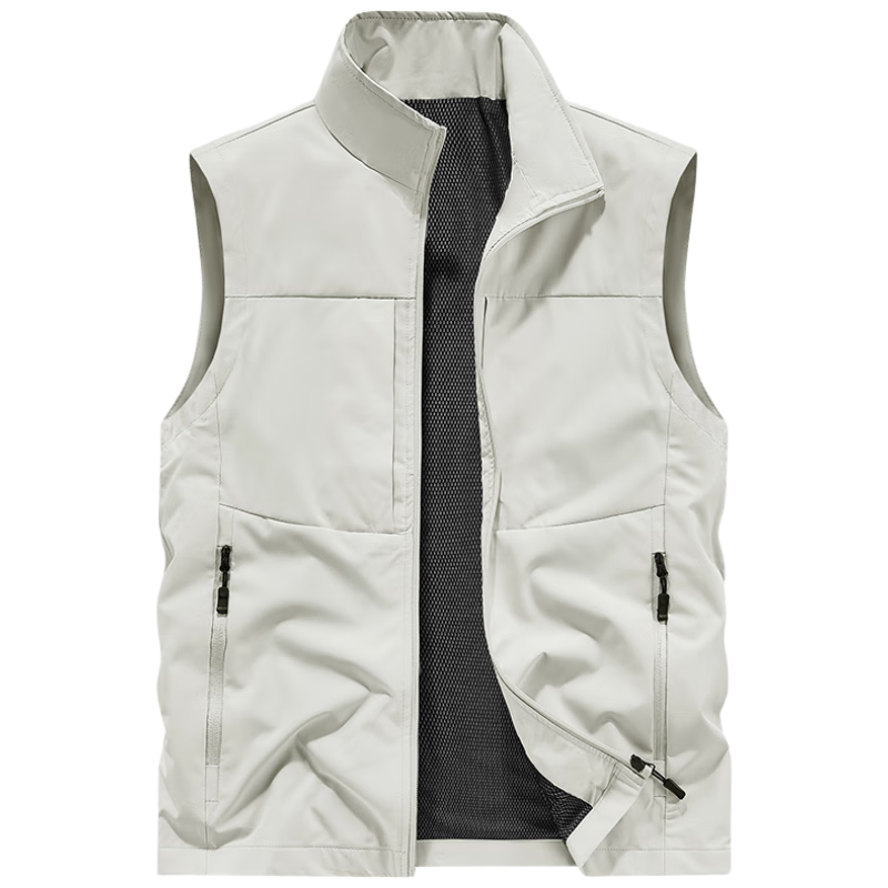 JEEP SPIRIT Men's Outdoor Casual Quick-Dry Vest Breathable Simple Stand Collar Photography Jacket Off-White 3XL