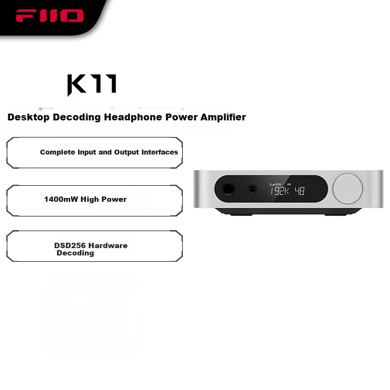FiiO K11 Desktop Decoding Headphone Amplifier, DSD Decoder All-In HiFi Amplifier, Supports PS5 Switch, Silver Decoder