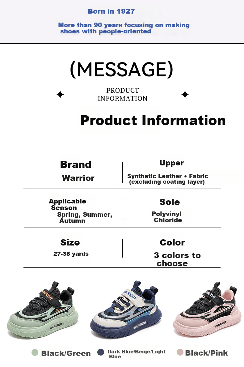 Warrior Boys' Shoes Spring And Autumn Style Mesh Breathable Soft Sole Children's Sneakers WZ(CL)-0965 Navy Blue/beige/light Blue 32 2