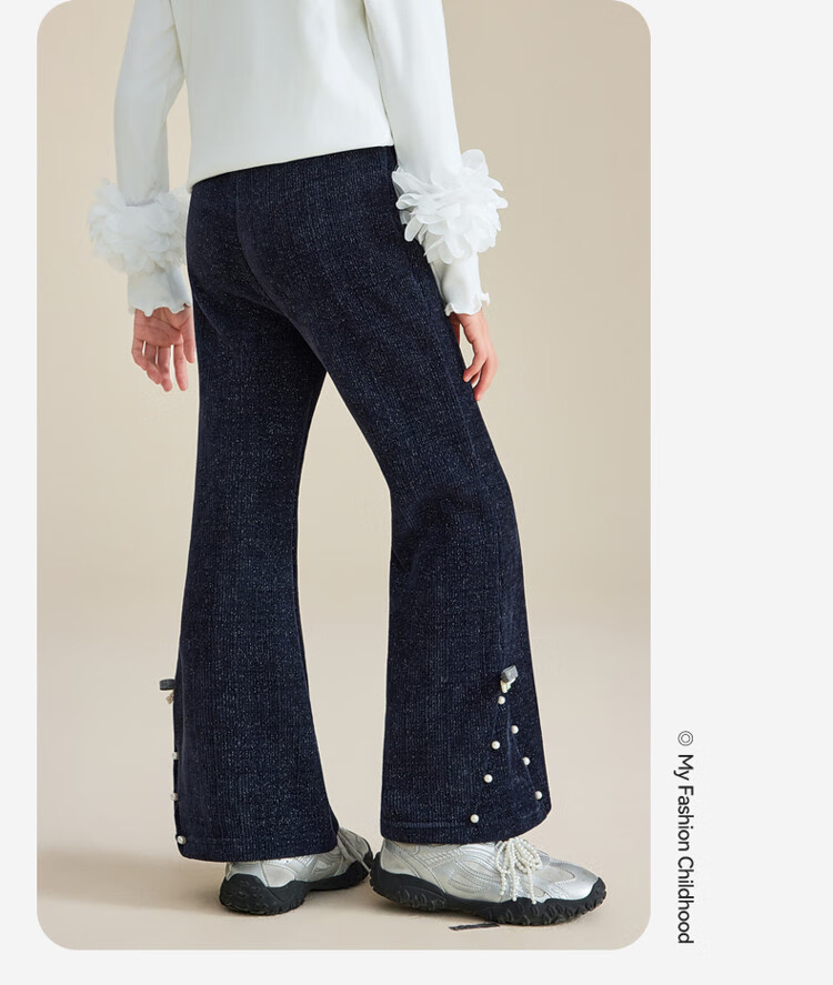ASK JUNIOR Kids Corduroy Retro Flared Pants with Bow Girls Casual Long Trousers Spring 2026 2