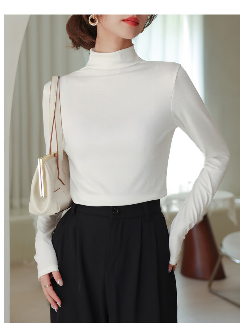 LangSha Modal Base Layer Women's Autumn New Half Turtleneck Top Elastic Slim Fit Long Sleeve T-Shirt 13