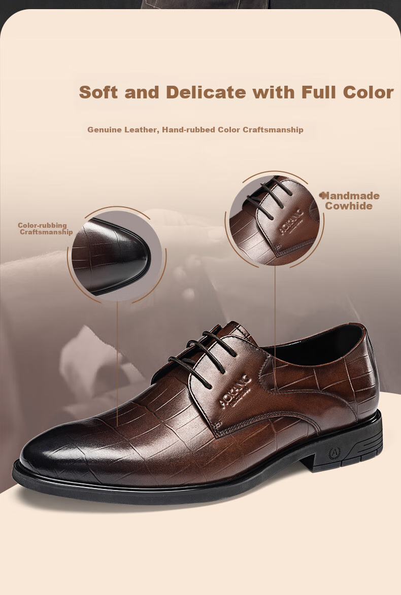 Aokang Men's Shoes, Spring And Autumn British Style Fashionable Business Formal Leather Shoes, Comfortable Groom Wedding Shoes, Black [Height Increasing], Size 41 6