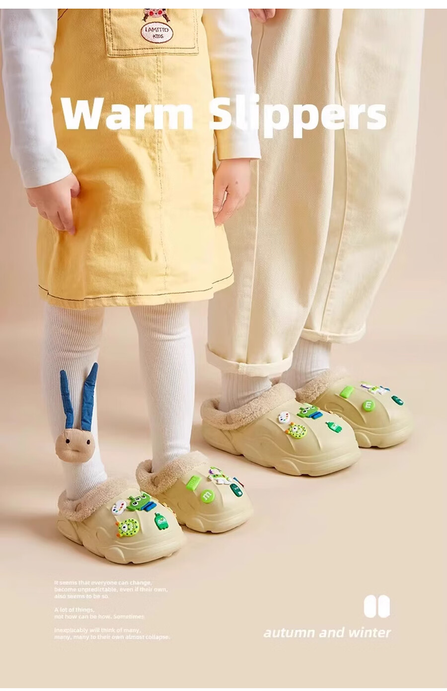 GUOLUOFEI Kids Cotton Slippers Indoor Home Autumn Winter Plush Waterproof Cotton Shoes for Boys and Girls, Brown, Size 35-36 1
