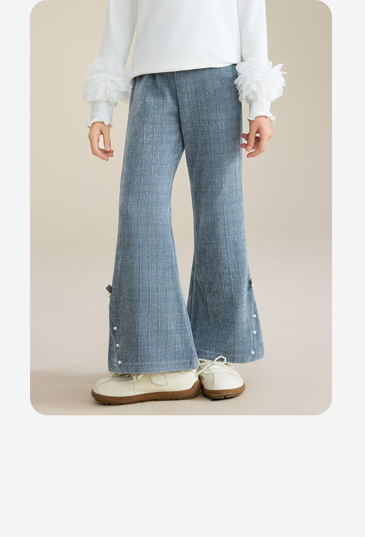 ASK JUNIOR Kids Corduroy Retro Flared Pants with Bow Girls Casual Long Trousers Spring 2026 11