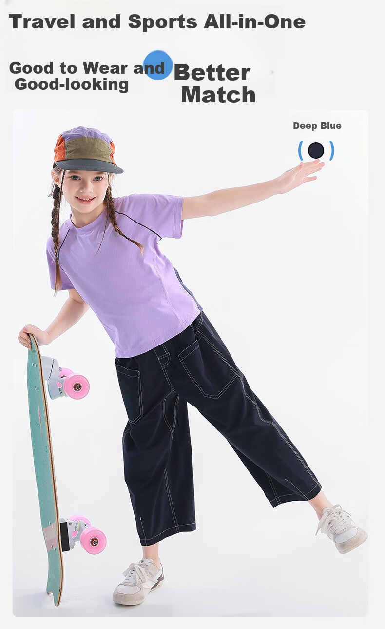 BANDOCIN Girls' Summer Lightweight Sports Capri Pants Stylish for Older Children, 2026 New Style, Dark Navy Blue, Size 120 9