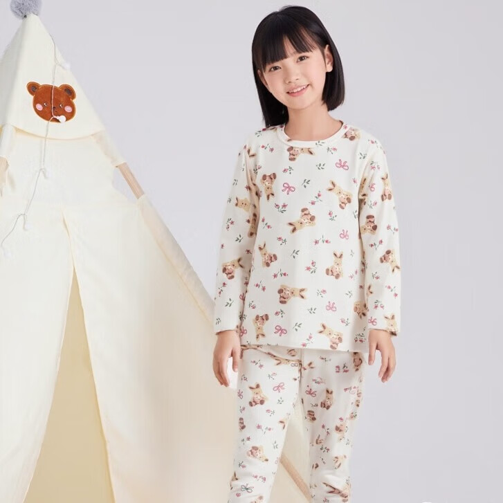 Hongdou Kids Thermal Underwear Set Class A Boys and Girls Autumn Long Johns Student Autumn Winter Base Layer with Bow Doll 150