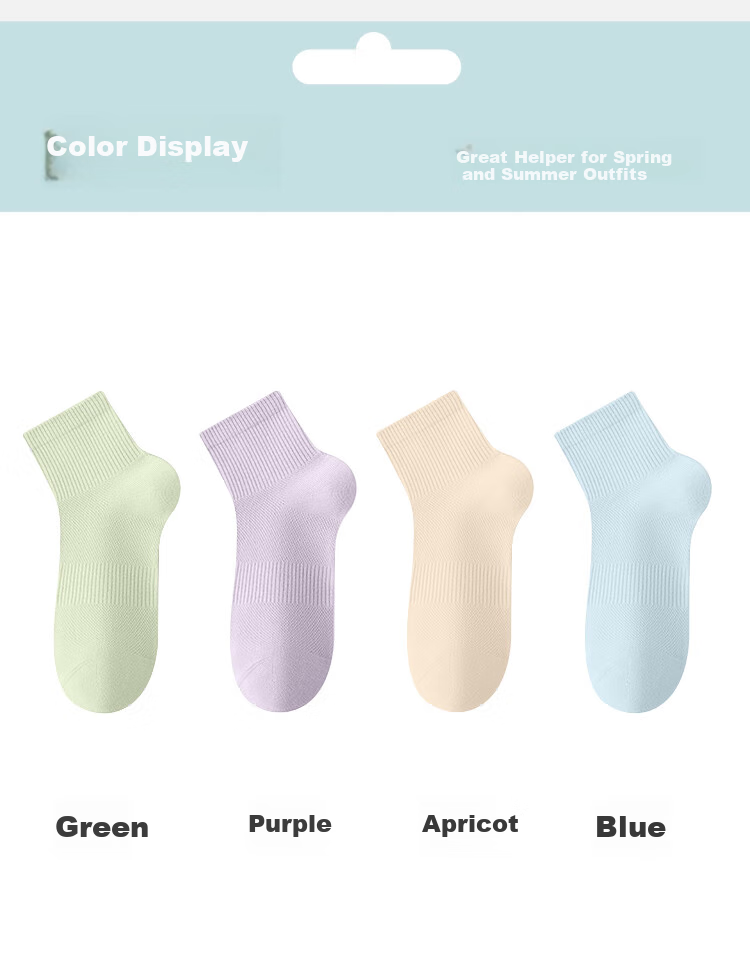 LangSha Summer Socks for Women, Pure Cotton 5A Antibacterial Mesh Breathable Comfortable Odor-Resistant All-Cotton Sweat-Absorbing Thin Mid-Calf Socks 14