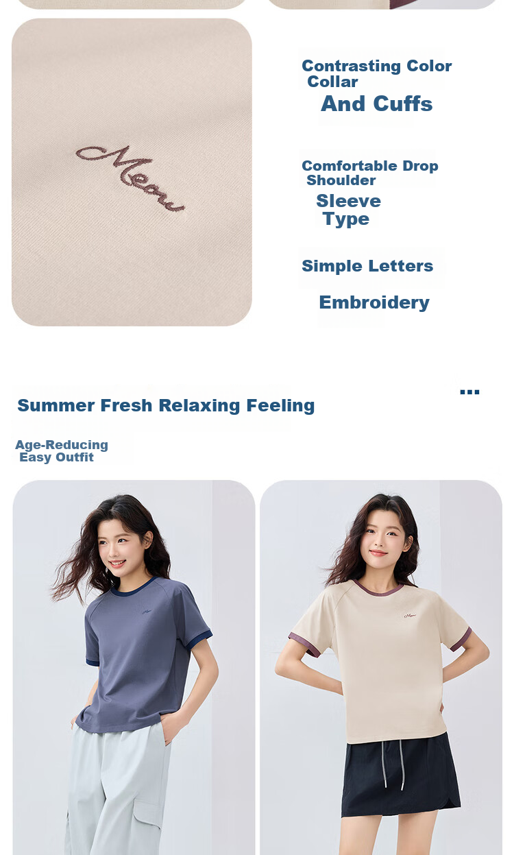 Giordano Comfortable Antibacterial T-Shirt for Women with High-Tech Cooling Embroidery Contrasting Color Round Neck Top 13325221 9