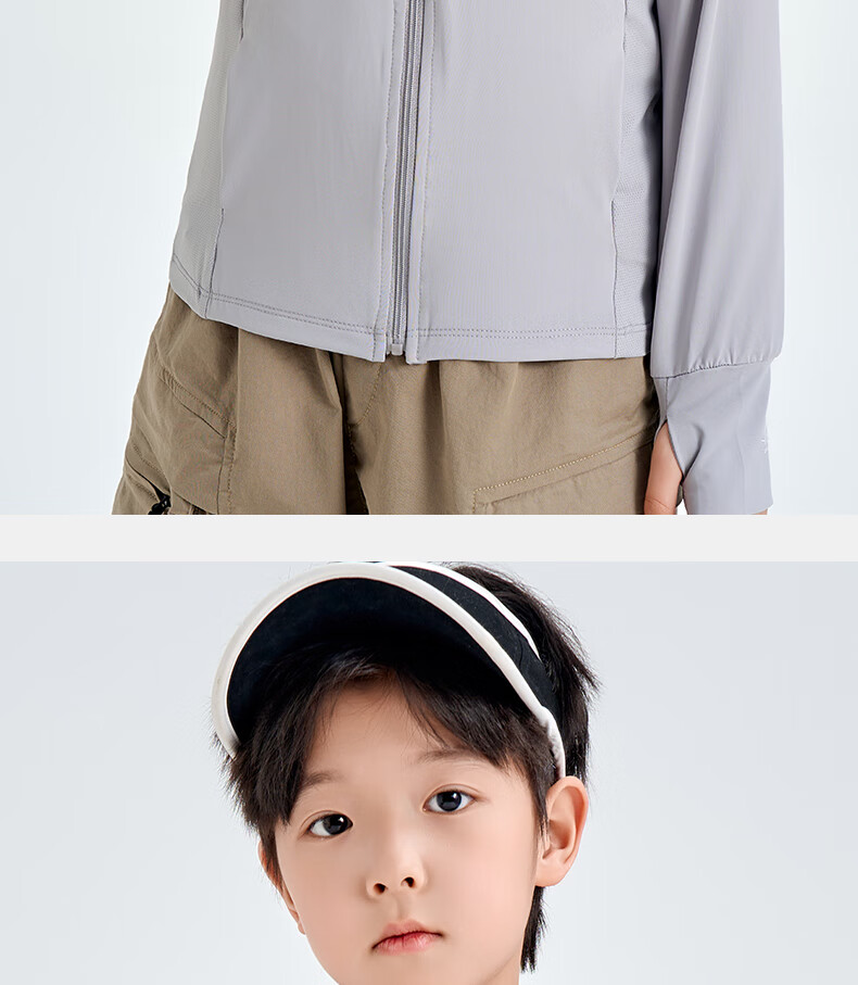 Luomeng Children's Summer New UV Protection Sunscreen Clothing, Kids' Air Conditioning Shirt, Light Gray Sun Protection Garment, Size 150 26