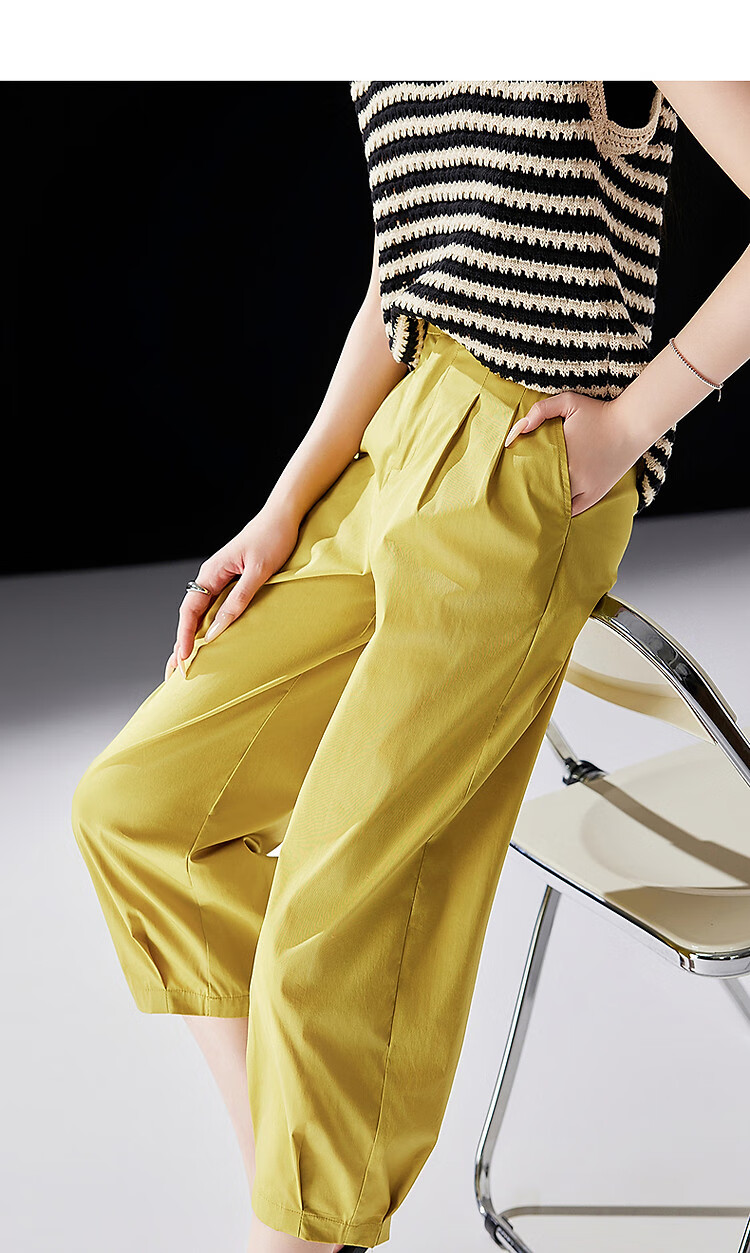 Dme [Naked Feel Experience Series] Summer Comfortable Elastic Waist Nine-Point Pants, Cotton Stretch Straight-Leg Women's Casual Trousers 2
