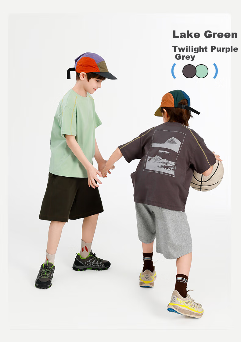 BANDOCIN Boys' Summer Short-Sleeve T-Shirt, 2026 New Style for Older Children, Sports Quick-Dry Top, Twilight Purple-Gray, Size 120 13