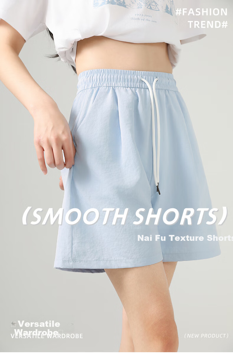 Jeanswest Women's Shorts for Outdoor Wear, Summer New Fashion Versatile Cool Milk Puff Pants, High-Waisted Slimming A-Line Shorts 1