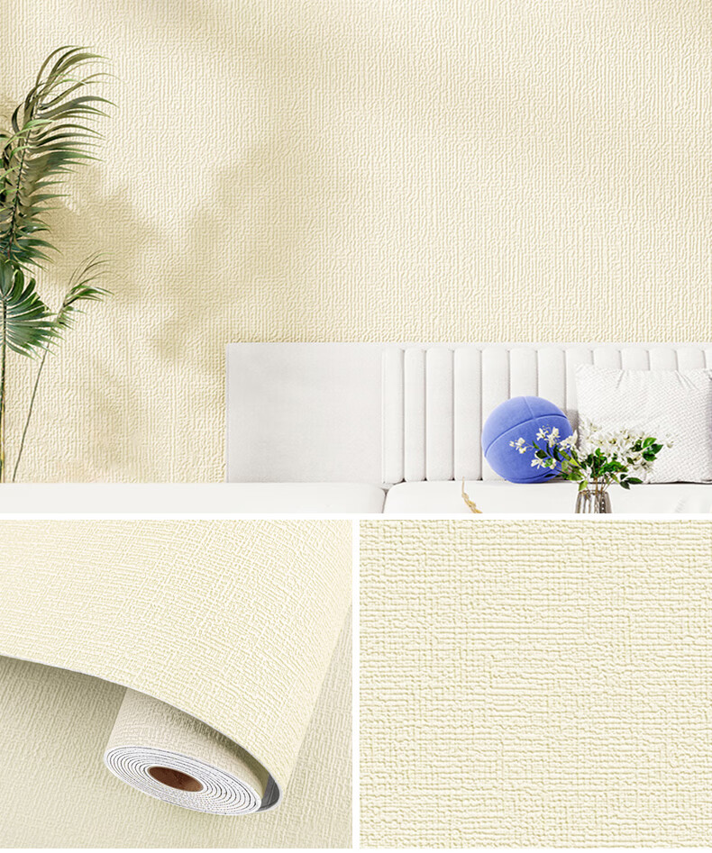Cuttlefish Self-Adhesive Wall Sticker Thickened Linen Texture Beige 0.5*10m Bedroom Wall Border Living Room Background Waterproof Moisture-Proof 3