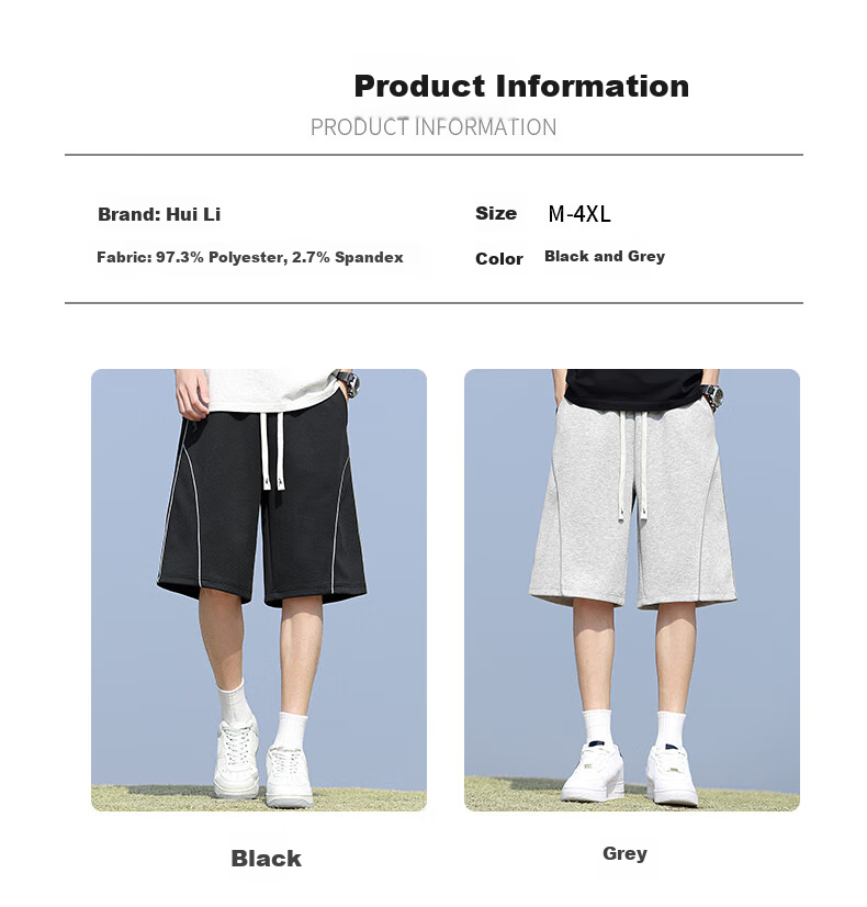 Huili Shorts, Summer Men's Breathable Thin Five-Point Pants, Loose Curved Knife Shorts, Casual Sports Trousers for Men, Black, XL 8