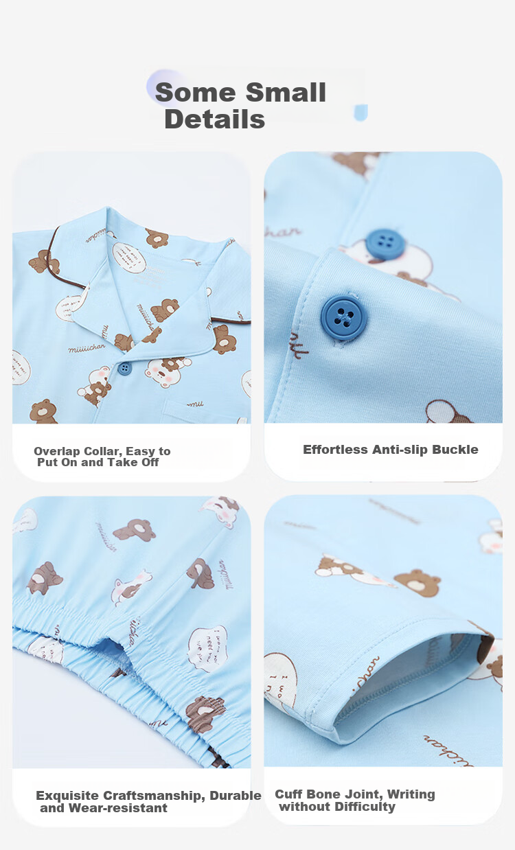 Jiusuiban [Miiiiichan Collaboration] Children's Pajamas, Boys' Spring And Summer Plant Cotton Thin Cartoon Bear Home Wear Set 9