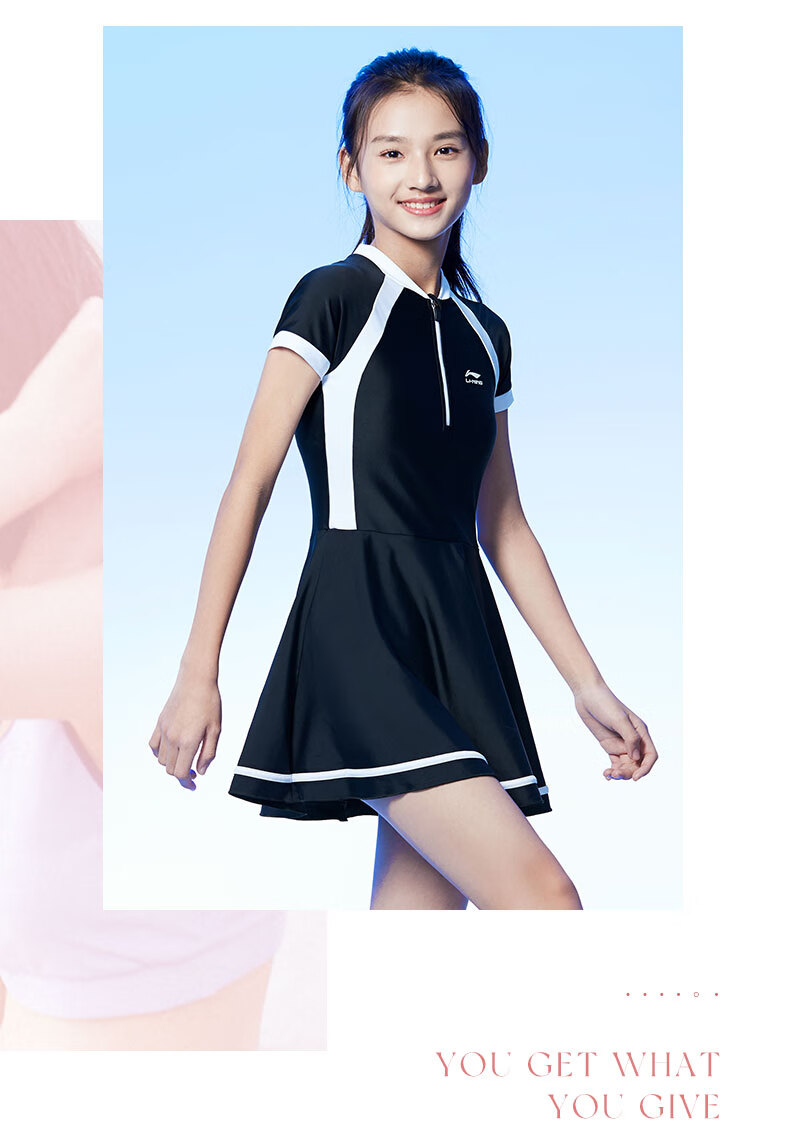 Li-Ning Children's Swimsuit for Girls, Big Kids with Chest Pads, Middle School And Teenagers, 2026 New Style One-Piece Swimwear, High-End Feel 17