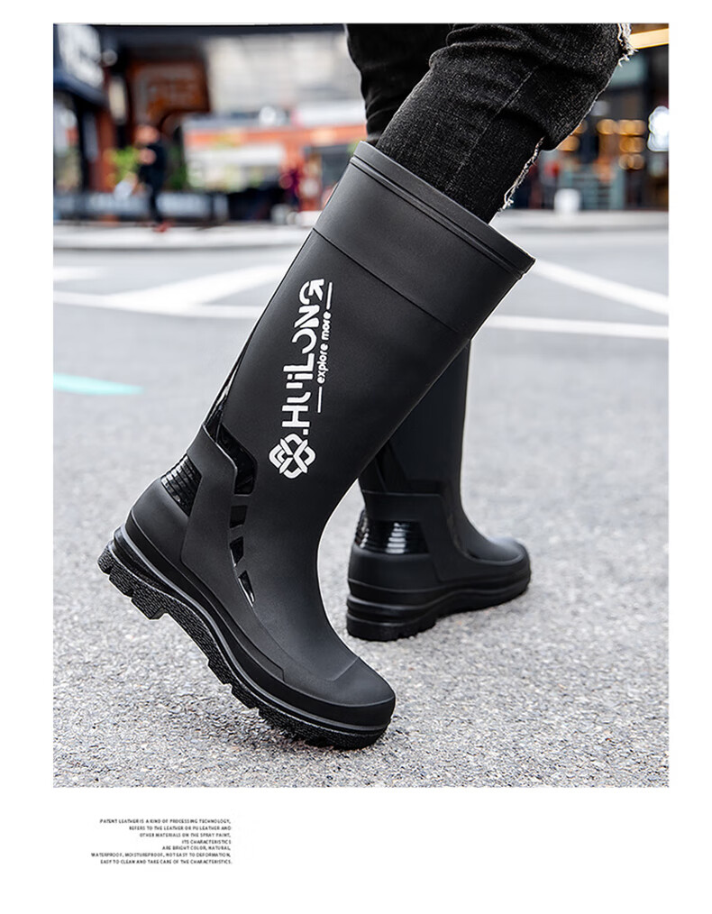 FOOTOPPO High-Top Rain Boots for Men, Non-Slip Waterproof Boots, Durable Overshoes, Outdoor Work Safety Water Shoes, Rubber Shoes for Me 18