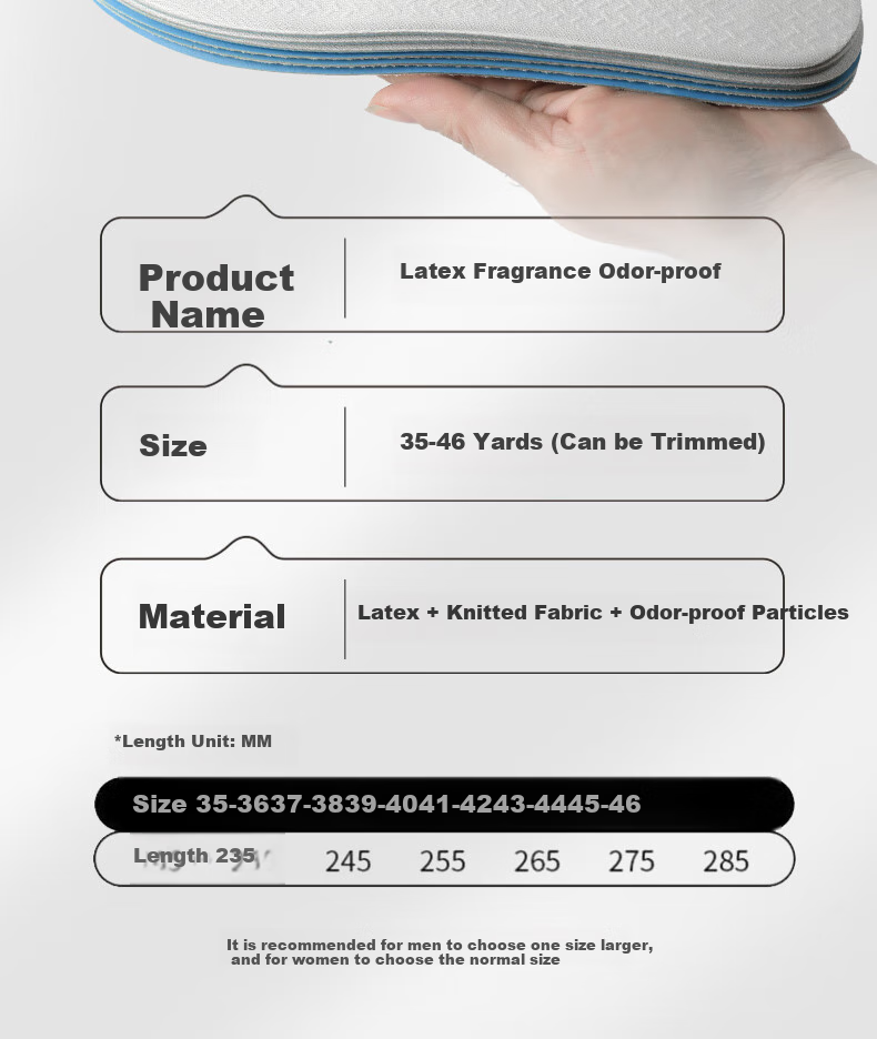 FOOTOPPO Antibacterial Latex Insoles for Men, Ultra-Thin Soft Elastic Thin Insoles for Summer, Military Training, Sports, Shock-Absorbing, Sweat-Absorbing, Breathable Thin Insoles 20