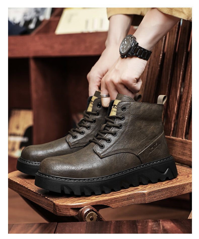 G.N.Shi Jia Men's Autumn Winter New Retro British Style Martin Boots Trendy Versatile Men's Work Boots Outdoor Motorcycle Leather Boots 20