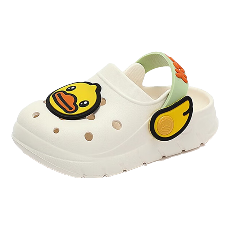 B.Duck Children's Slippers, Summer Boys' Sandals, Girls' Cartoon Cute Home Shoes, 5901 Beige, Size 30