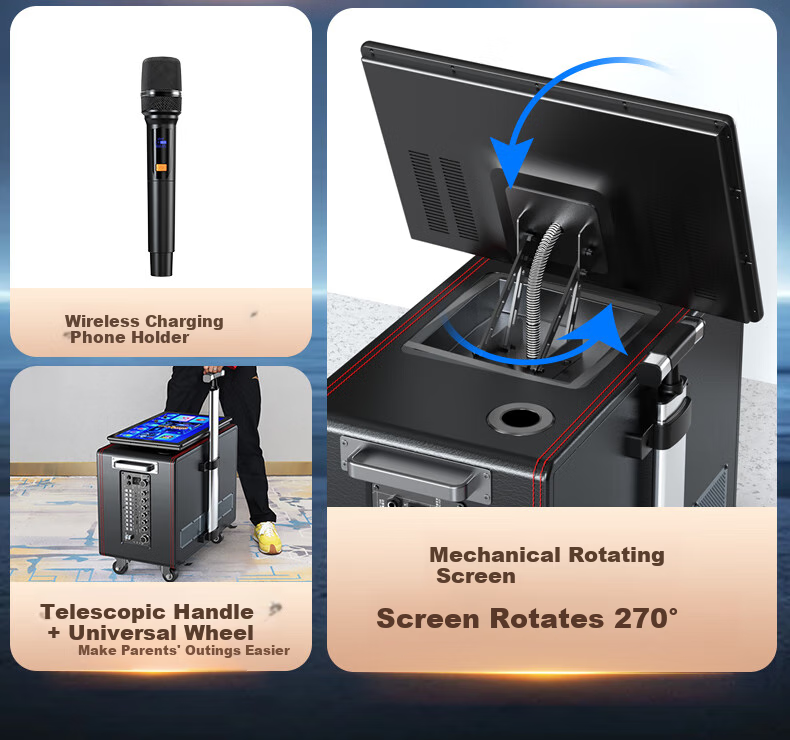 Huabao TV80 Flagship Dual-Microphone Karaoke All-In Machine, Outdoor Trolley, Home KTV Sound System, Home Theater, Karaoke Live Streaming Sound Card, Voice Karaoke, Square Dance with Touch Scree 1