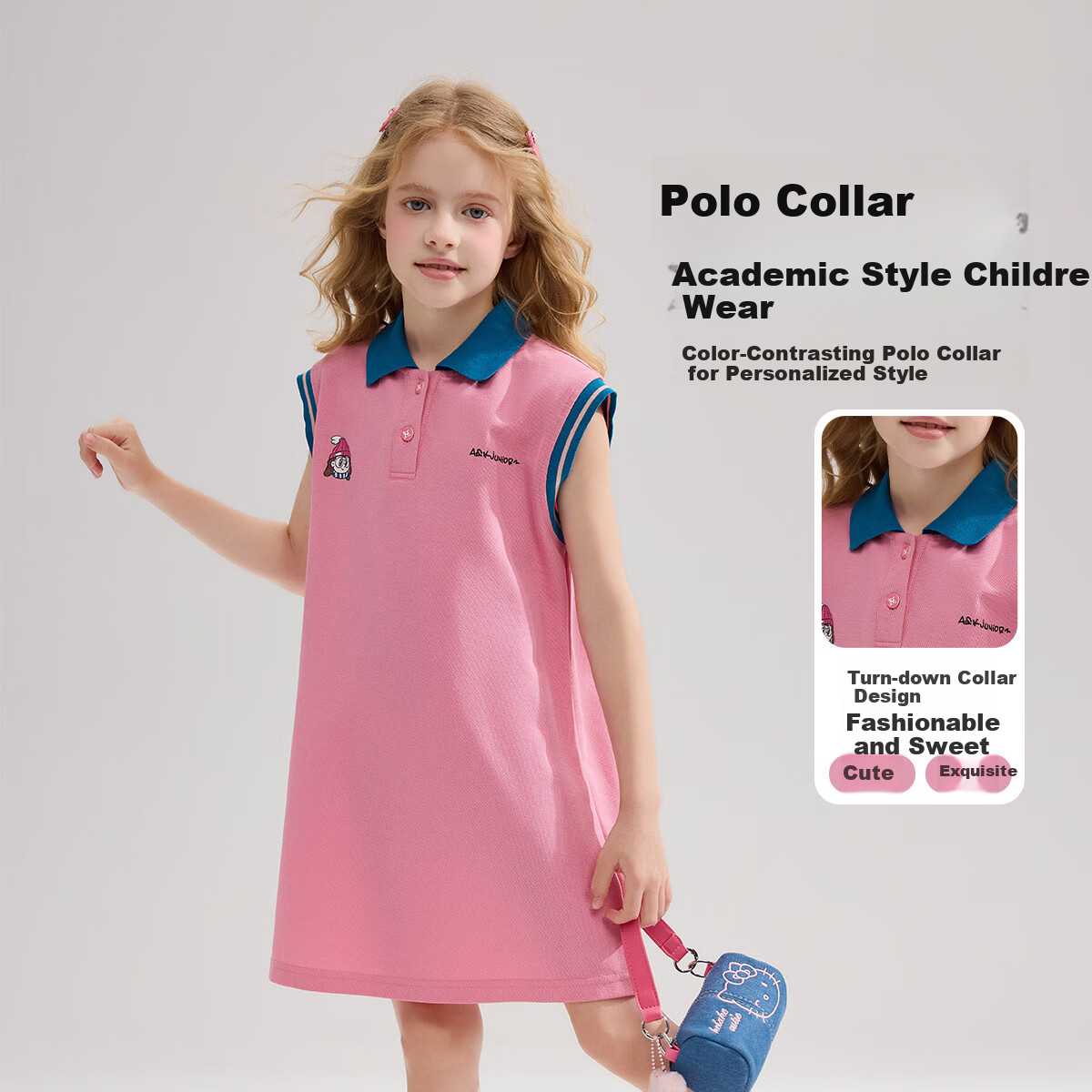 ASK JUNIOR Children's Summer Dress, Sleeveless POLO Collar Dress, T-Shirt Dress for Girls 2