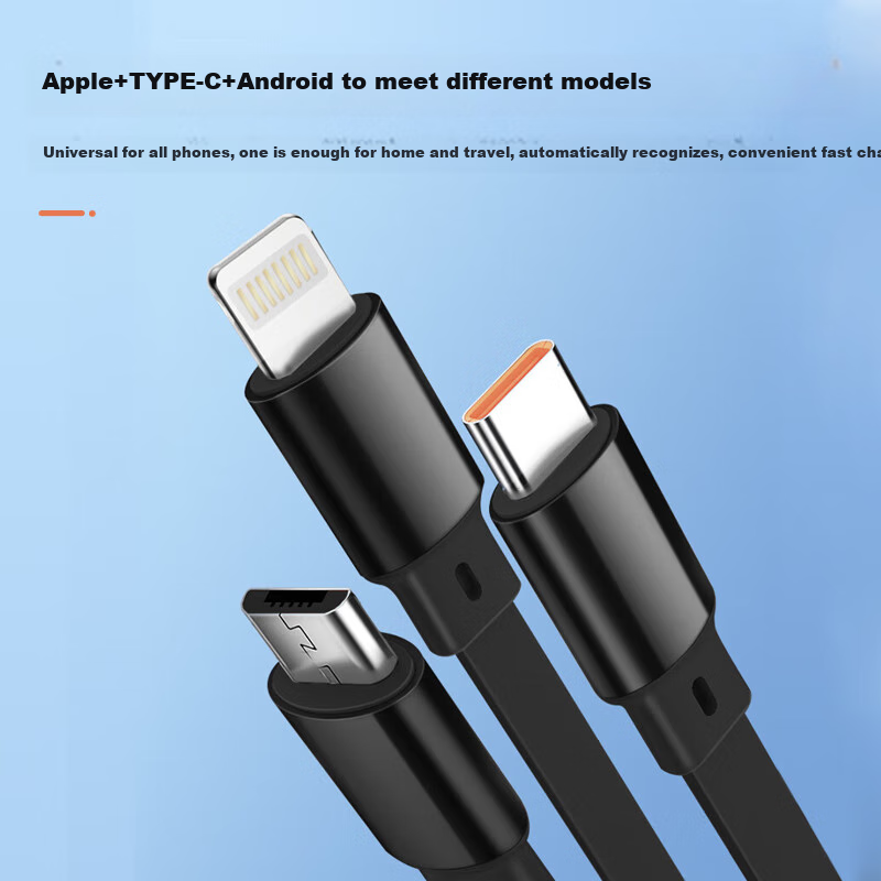 Кабель зарядный Masentek 3-в-1 Retractable, 66W, для Apple, Type-C, Android, Lightning, USB Micro