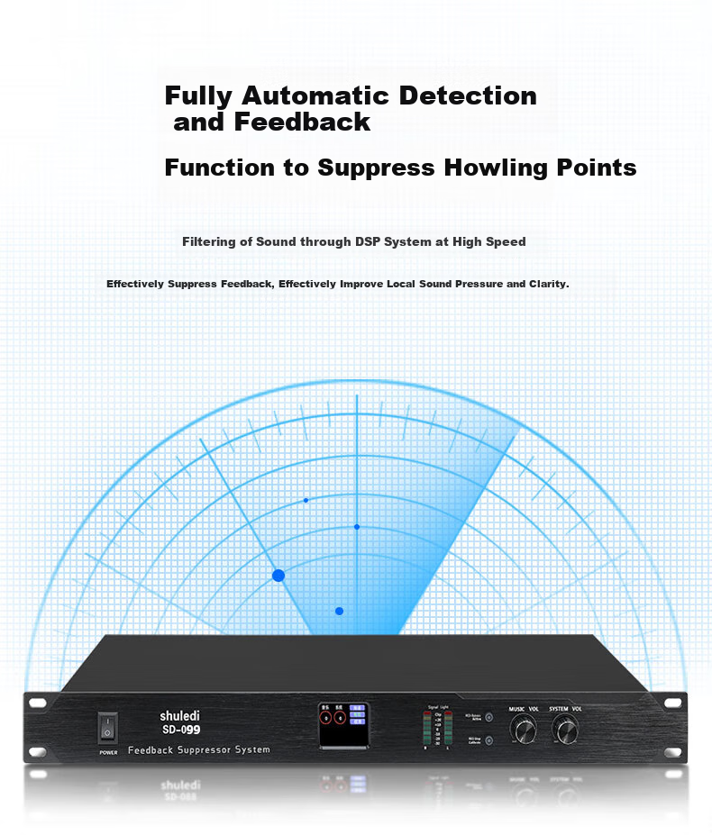 Shuledi SD-099 Domestic Feedback Suppressor, 4-Channel Microphone Mixer with Feedback Elimination, Anti-Howl Equalizer, Preamp Effects Processor for KTV Sound System, Conference Speaker, And Performance 5