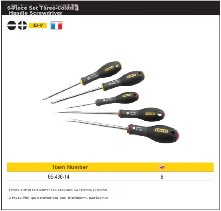 STANLEY 5-Piece Set with Three-Color Handles, Non-Slip Phillips And Flathead Screwdriver Kit, 65-436 3