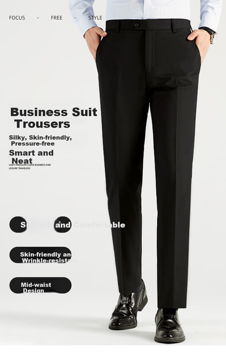 ROMON Wrinkle-Free Dress Pants for Men, Straight-Leg Stretchy, Spring And Autumn 2026, Middle-Aged And Young Business Workwear Style Professional Trousers, Black, Size 31 1