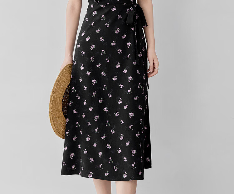 Shangdu Bila V-Neck Short Sleeve Printed Dress Women Summer Waist Slimming Tea Break Floral Elegant Commuter Mid-Length Dress 10